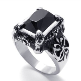 Black Gemstone Titanium Ring