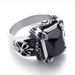 Black Gemstone Titanium Ring