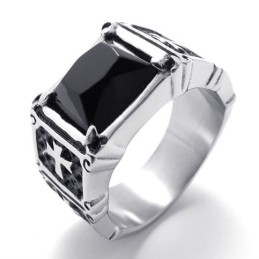 Cross Black Gemstone Titanium Ring
