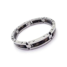 Mens Black Pure Titanium Rubber Charm Bracelet Bangle
