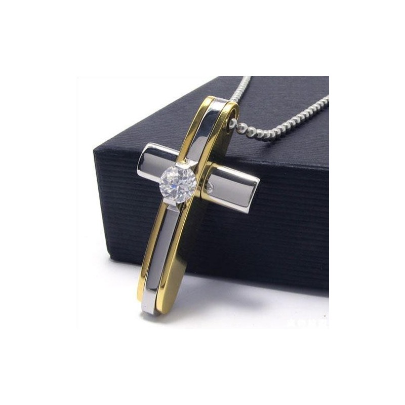 Mens Boys Golden Pure Titanium Cross Necklace Pendant