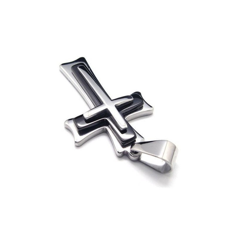 Men Black Silver Pure Titanium Cross Pendant Necklace Men Black Silver Pure Titanium Cross Pendant Necklace