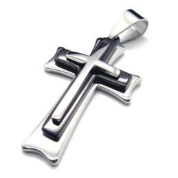 Men Black Silver Pure Titanium Cross Pendant Necklace