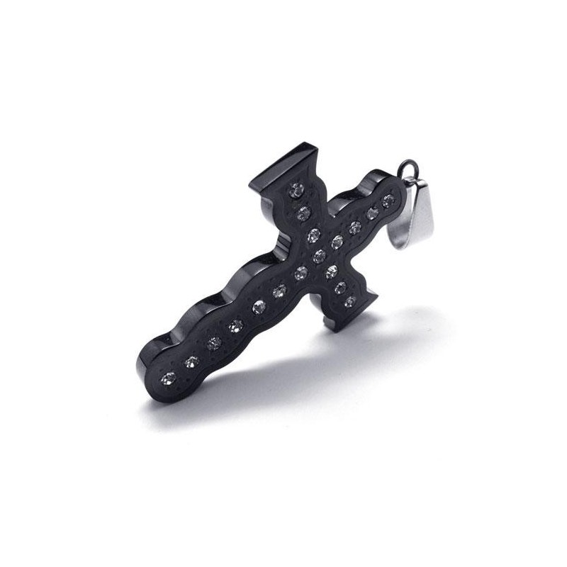 Mens Black Pure Titanium Pendant Cross Necklace Chain