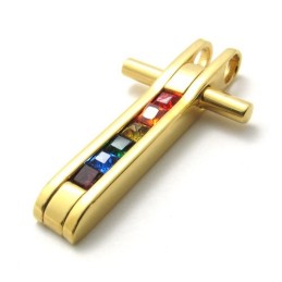 Gold Titanium Pendant With Colorful Zircons