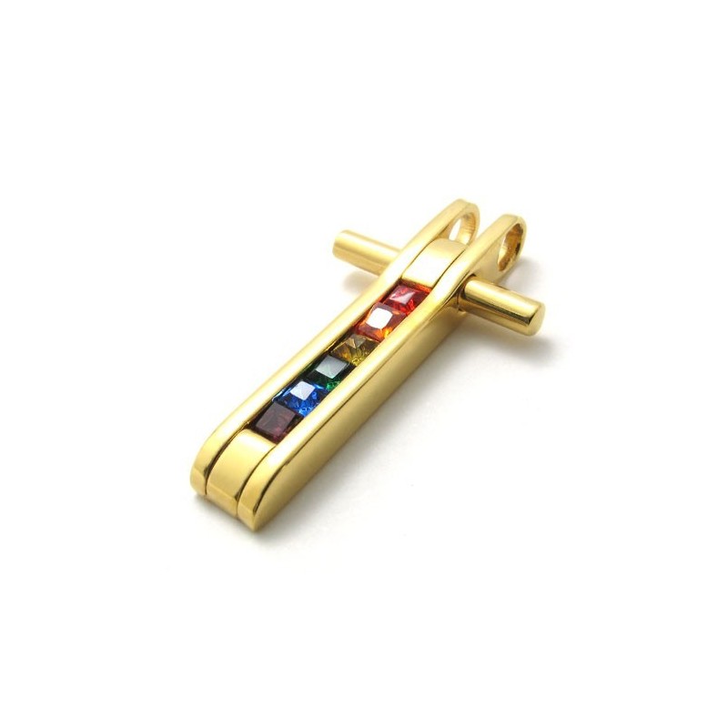 Gold Titanium Pendant With Colorful Zircons