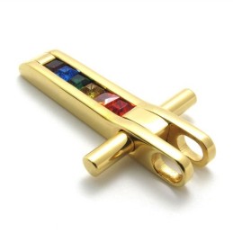 Gold Titanium Pendant With Colorful Zircons
