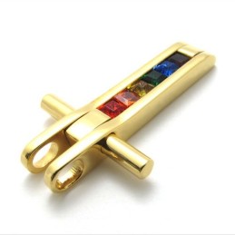 Gold Titanium Pendant With Colorful Zircons