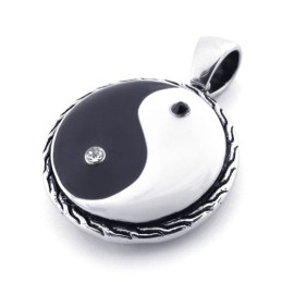 Titanium Black And White Rhinestones Taichi Pendant