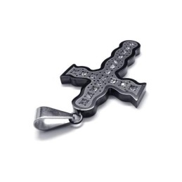 Mens Black Pure Titanium Pendant Cross Necklace Chain