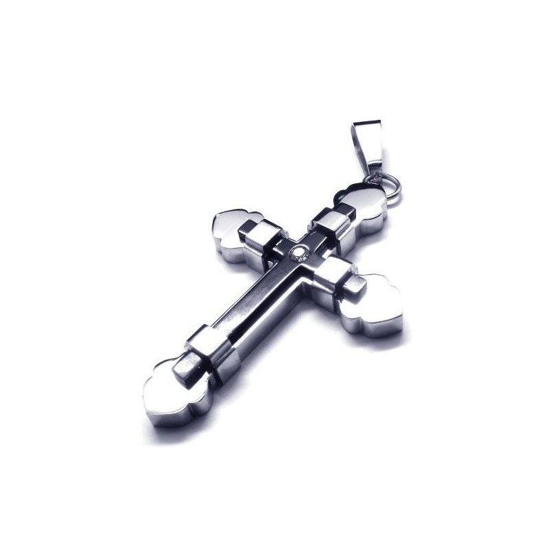 Men Black Silver Pure Titanium Cross Necklace Pendant