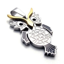 Titanium Siver And Gold Owl Pendant