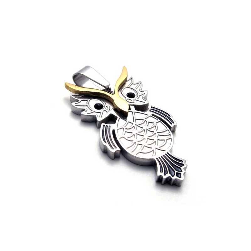 Titanium Siver And Gold Owl Pendant
