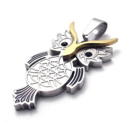 Titanium Siver And Gold Owl Pendant