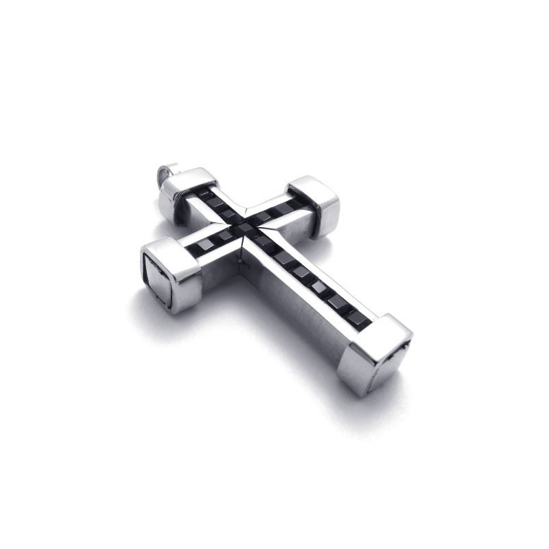 Titanium Cross Pendant With Black Zircons