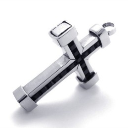 Titanium Cross Pendant With Black Zircons