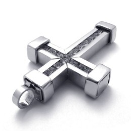 Titanium Cross Pendant With White Zircons