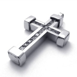 Titanium Cross Pendant With White Zircons
