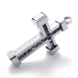 Titanium Cross Pendant With White Zircons
