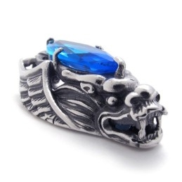 Dragon-Head Titanium Pendant With Blue Zircon