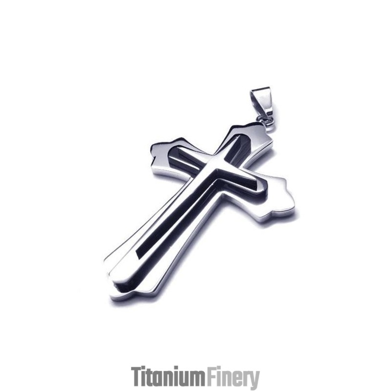Men Black Silver Pure Titanium Cross Necklace Pendant Men Black Silver Pure Titanium Cross Necklace Pendant