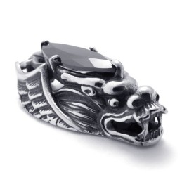 Titanium Dragon-Head Pendant With Black Zircon