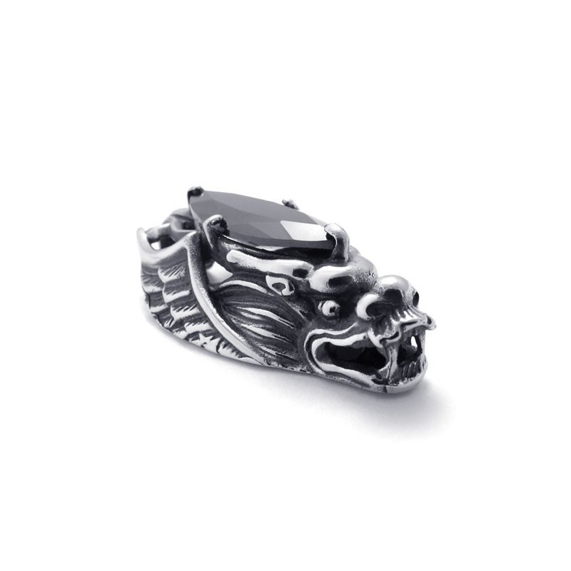 Titanium Dragon-Head Pendant With Black Zircon Titanium Dragon-Head Pendant With Black Zircon