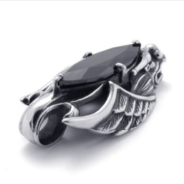 Titanium Dragon-Head Pendant With Black Zircon