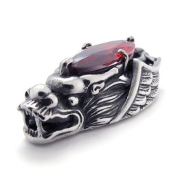 Dragon Head Titanium Pendant With Red Zircon