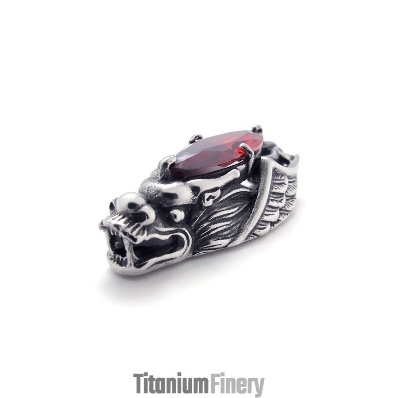 Dragon Head Titanium Pendant With Red Zircon Dragon Head Titanium Pendant With Red Zircon