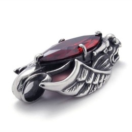 Dragon Head Titanium Pendant With Red Zircon
