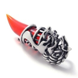 Titanium Pendant With Red Wolf Tooth