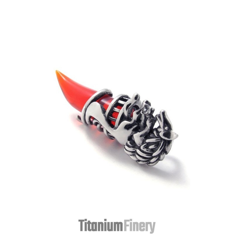 Titanium Pendant With Red Wolf Tooth Titanium Pendant With Red Wolf Tooth