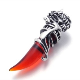 Titanium Pendant With Red Wolf Tooth
