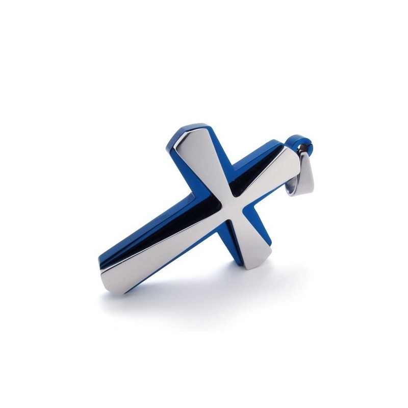 Blue And Titanium Cross Pendat
