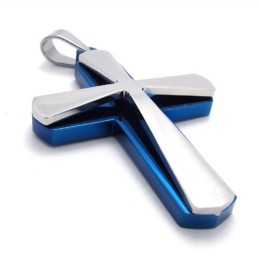 Blue And Titanium Cross Pendat