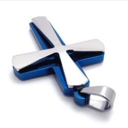 Blue And Titanium Cross Pendat