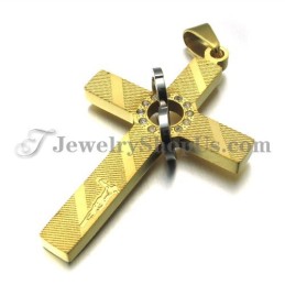 Cross Gold Titanium Pendant With Circles Rhinestones