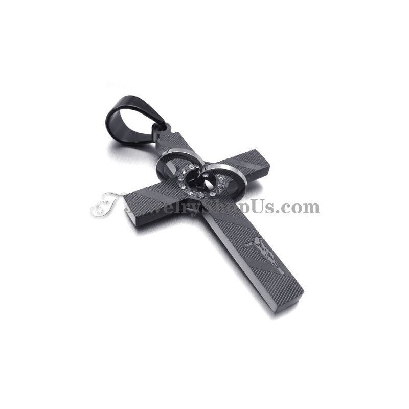 Cross Black Titanium Pendant With Circles Rhinestones Cross Black Titanium Pendant With Circles Rhinestones
