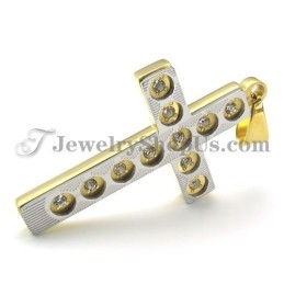 Elegant Gold Cross Titanium Pendant With Rhinestones