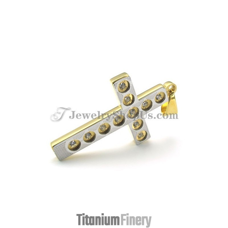 Elegant Gold Cross Titanium Pendant With Rhinestones Elegant Gold Cross Titanium Pendant With Rhinestones