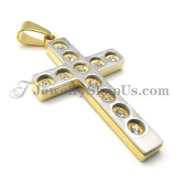 Elegant Gold Cross Titanium Pendant With Rhinestones