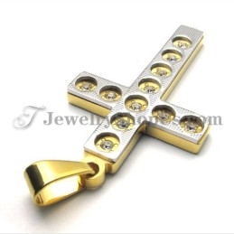 Elegant Gold Cross Titanium Pendant With Rhinestones