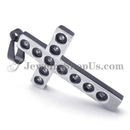 Elegant Black Cross Titanium Pendant With Rhinestones