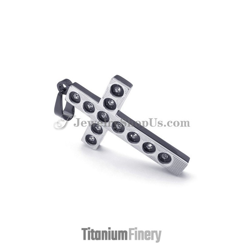 Elegant Black Cross Titanium Pendant With Rhinestones Elegant Black Cross Titanium Pendant With Rhinestones