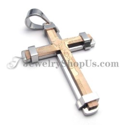 Gorgeous Rose Gold And Silver Titanium Cross Pendant