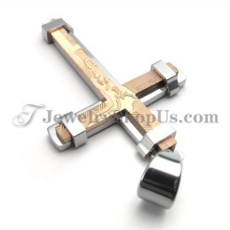 Gorgeous Rose Gold And Silver Titanium Cross Pendant