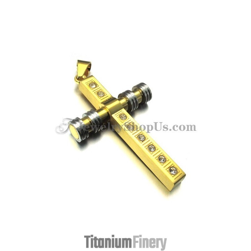 Gorgeous Gold Titanium Cross Pendant With Rhinestones Gorgeous Gold Titanium Cross Pendant With Rhinestones