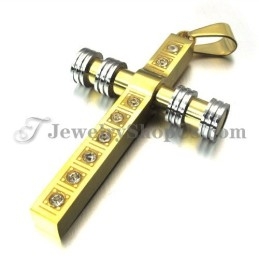 Gorgeous Gold Titanium Cross Pendant With Rhinestones
