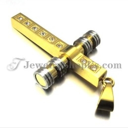 Gorgeous Gold Titanium Cross Pendant With Rhinestones
